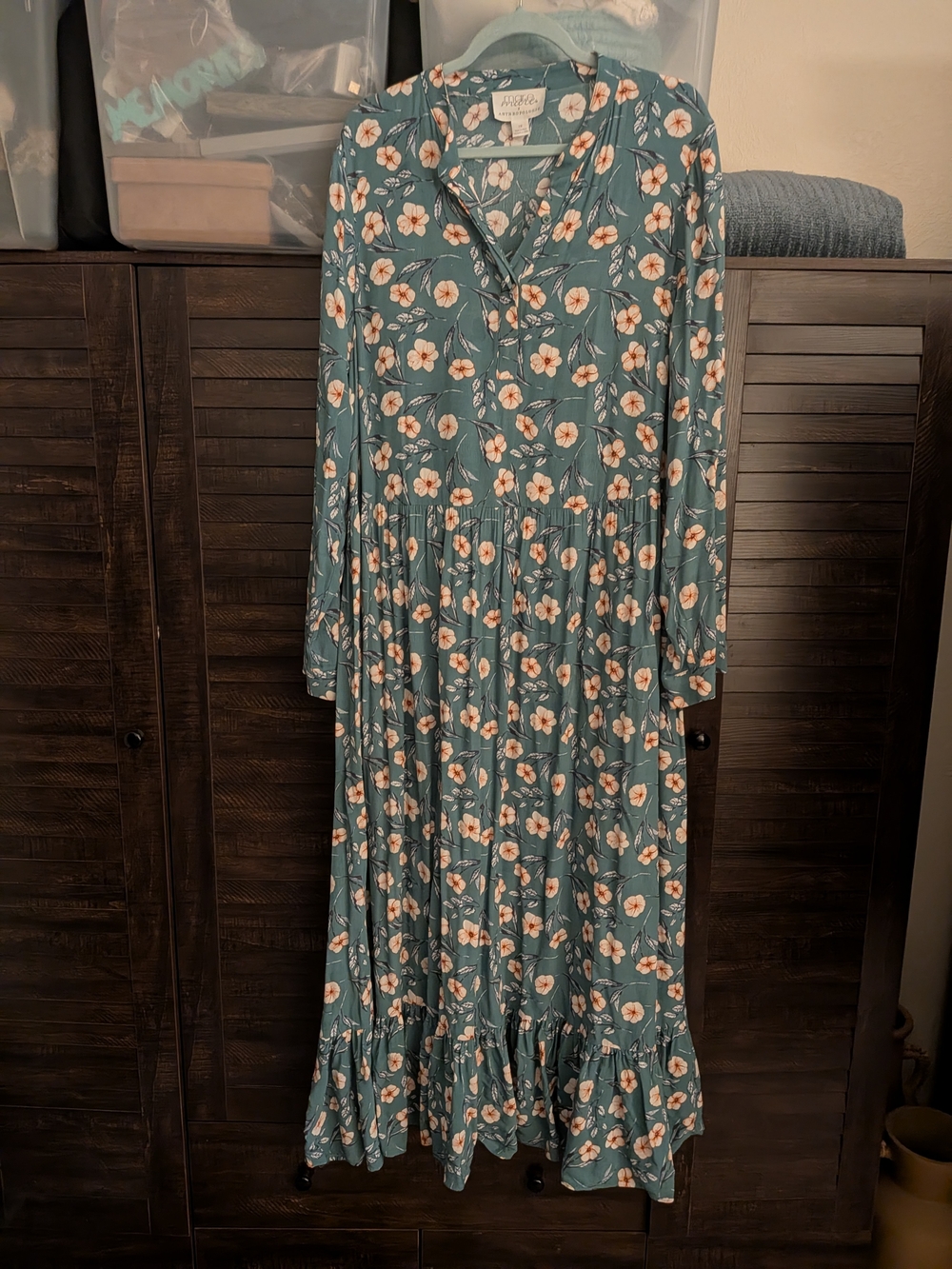 Anthropologie Teal Floral Tiered Maxi Dress